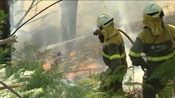 Trabajos de extinción del incendio de Ponteareas
