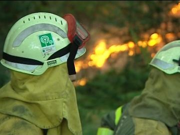 Dos bomberos en el incendio de Pontevedra