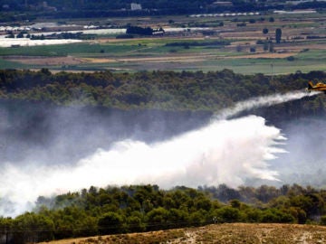 Un avioneta durante las labores de extinción del incendio en Navarra