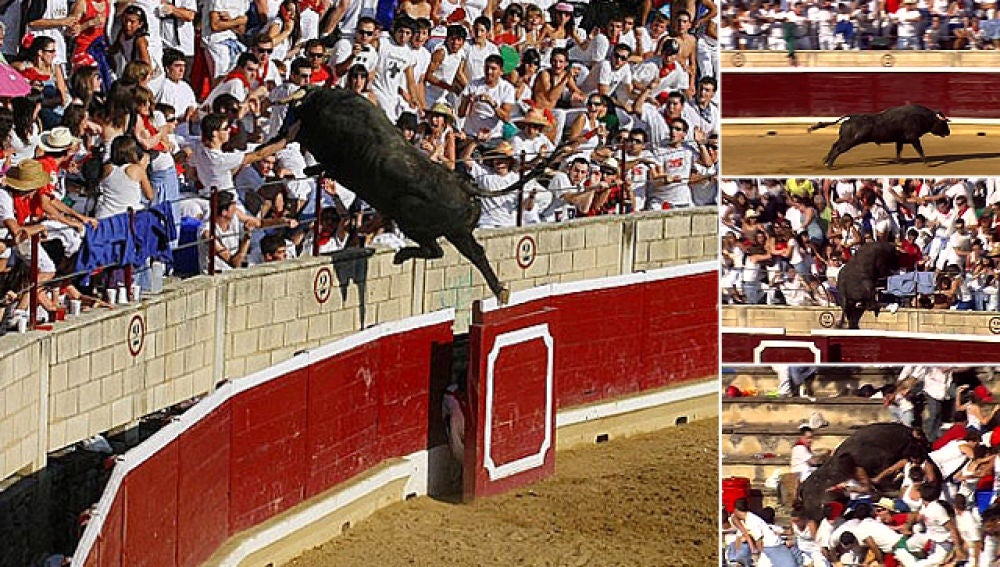 Secuencia del salto del toro al tendido de la plaza