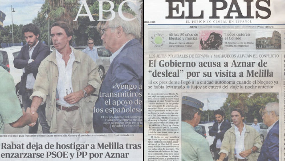 La visita de Aznar a Melilla acapara portadas