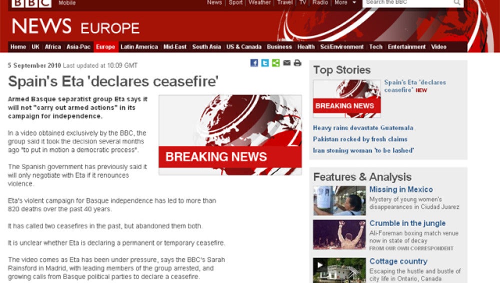 La noticia en la BBC