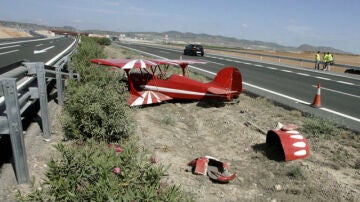 Imagen de la avioneta en la mediana de la autovía