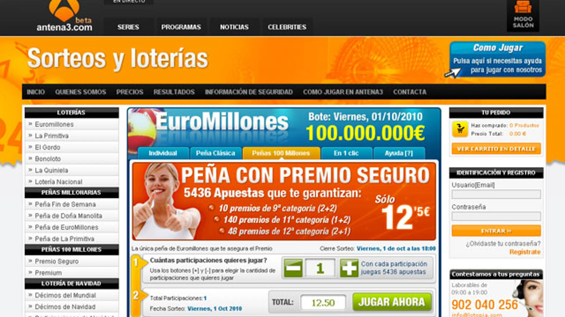 Peña de premio seguro en Euromillones Peña de premio seguro en Euromillones