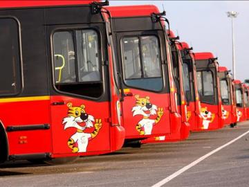 Autobuses urbanos en un parking