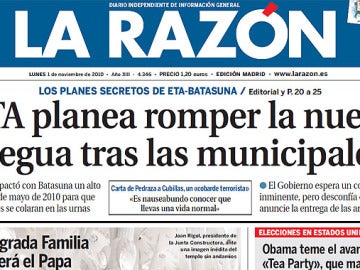 Portada de 'La Razón' sobre la tregua de ETA