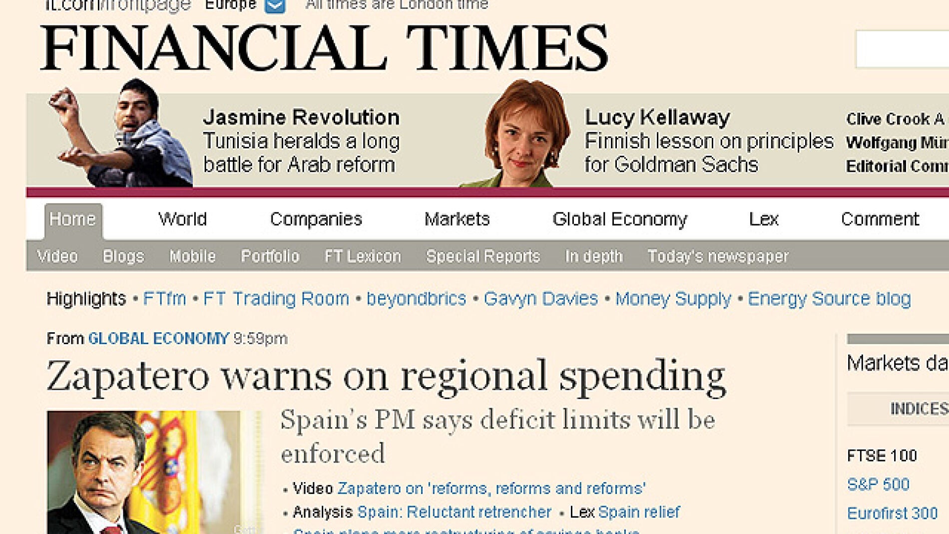 Zapatero en Financial Times