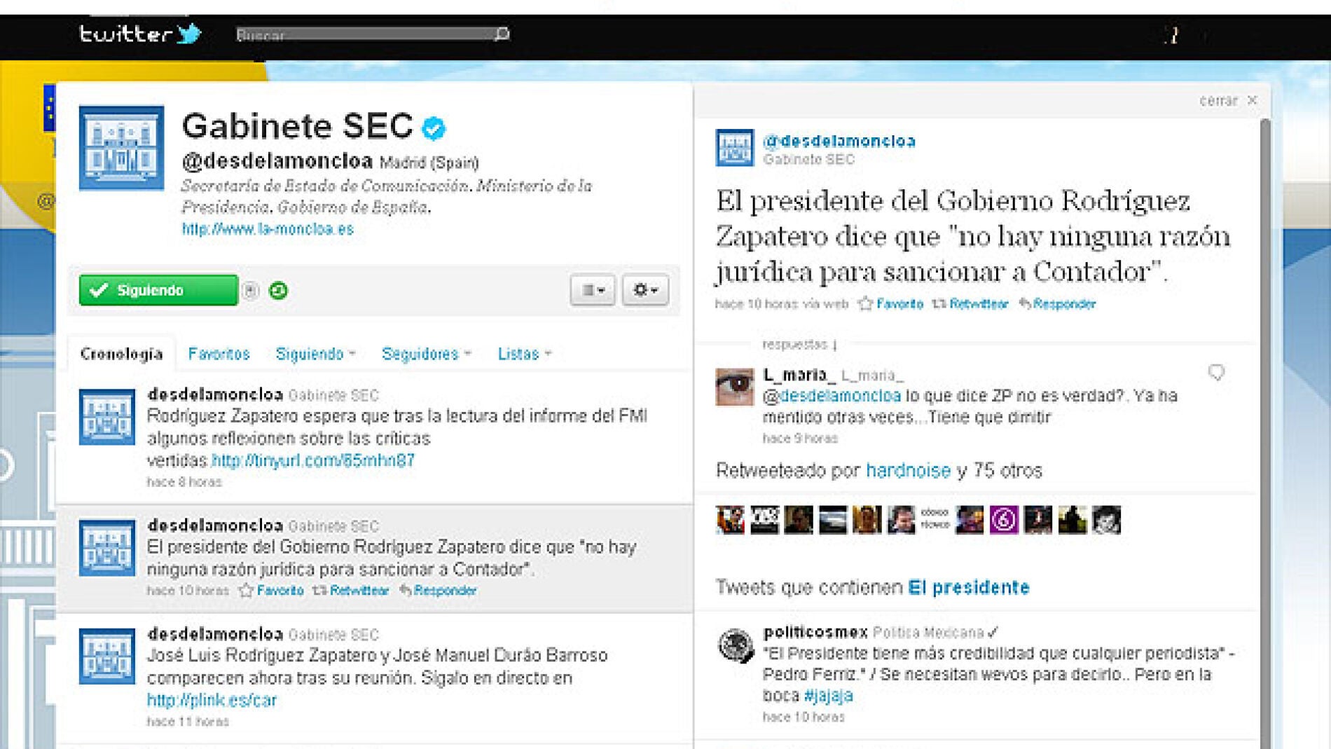 El twitter de Moncloa