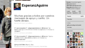 Esperanza Aguirre agradece las muestras de apoyo