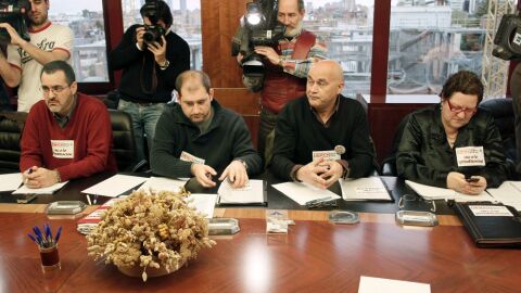 Los portavoces de los sindicatos CCOO, UGT y USO