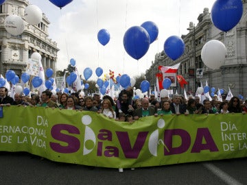 Cabecera de la manifestación del grupo 'provida' en Madrid