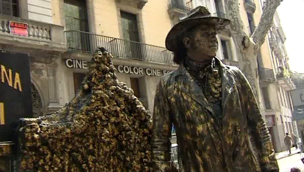Estatua humana en Las Ramblas
