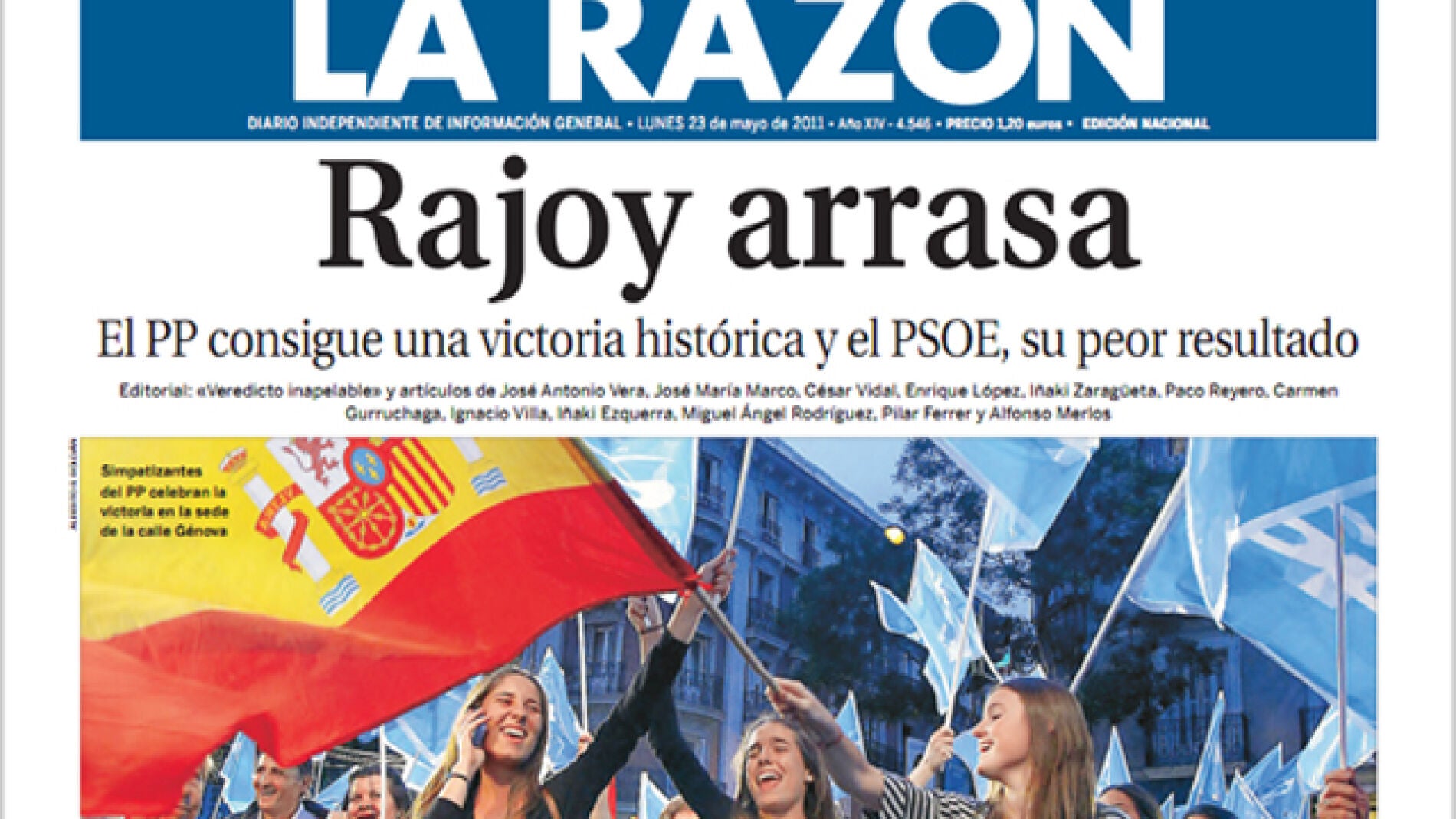 Portada de La Razón del 23 de mayo