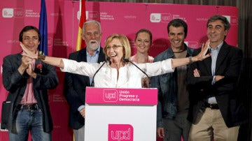 La líder de UPyD, Rosa Díez, tras conocer los resultados electorales.