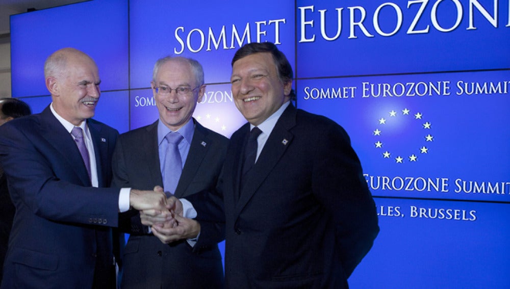 Papandréu, Van Rompuy y Durao Barroso