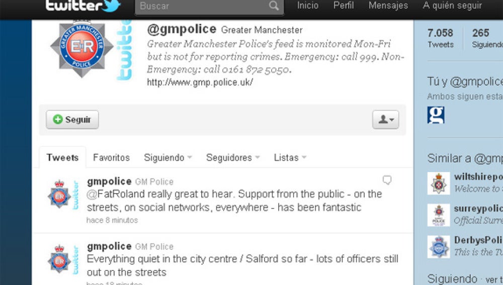 Twitter de la policía de Manchester