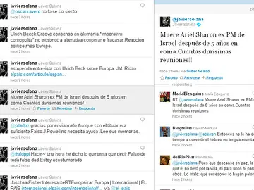 Solana anuncia la muerte de Sharon Solana anuncia la muerte de Sharon