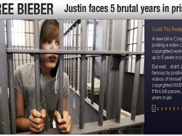 Imagen de la web dedicada a parar la renovación de la ley para que Bieber no vaya a la cárcel.