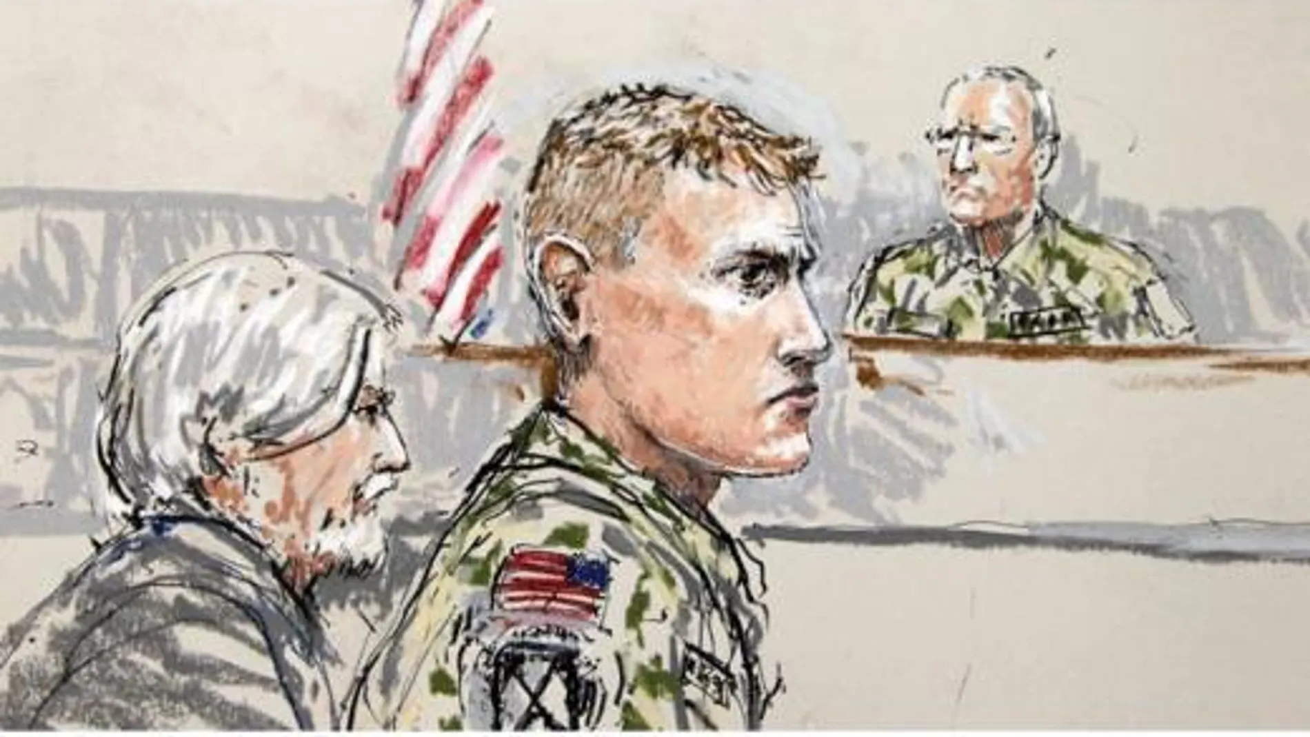 Dibujo del juicio contra el soldado americano Calvin Gibbs Dibujo del juicio contra el soldado americano Calvin Gibbs