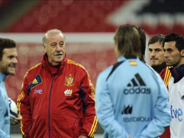 Vicente del Bosque en un entrenamiento de la selección española