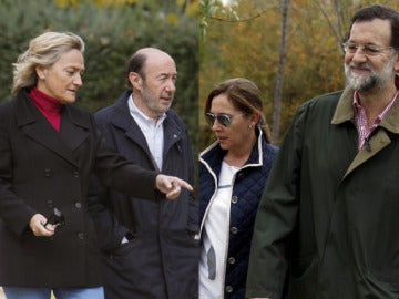 Rubalcaba y Rajoy con sus esposas