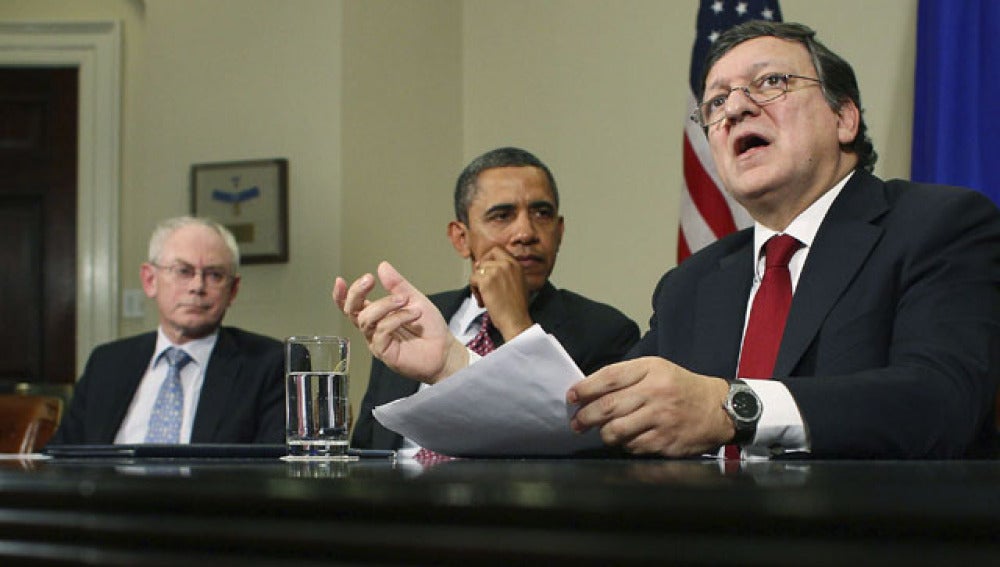 Barack Obama con Van Rompuy y barroso