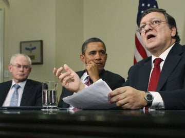 Barack Obama con Van Rompuy y barroso