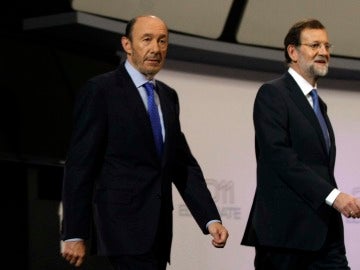 Rajoy y Rubalcaba antes del debate