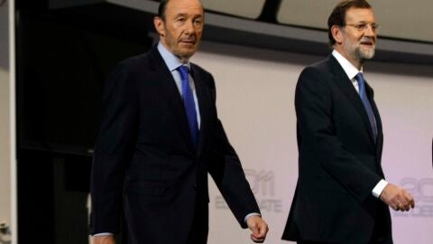 Rajoy y Rubalcaba antes del debate