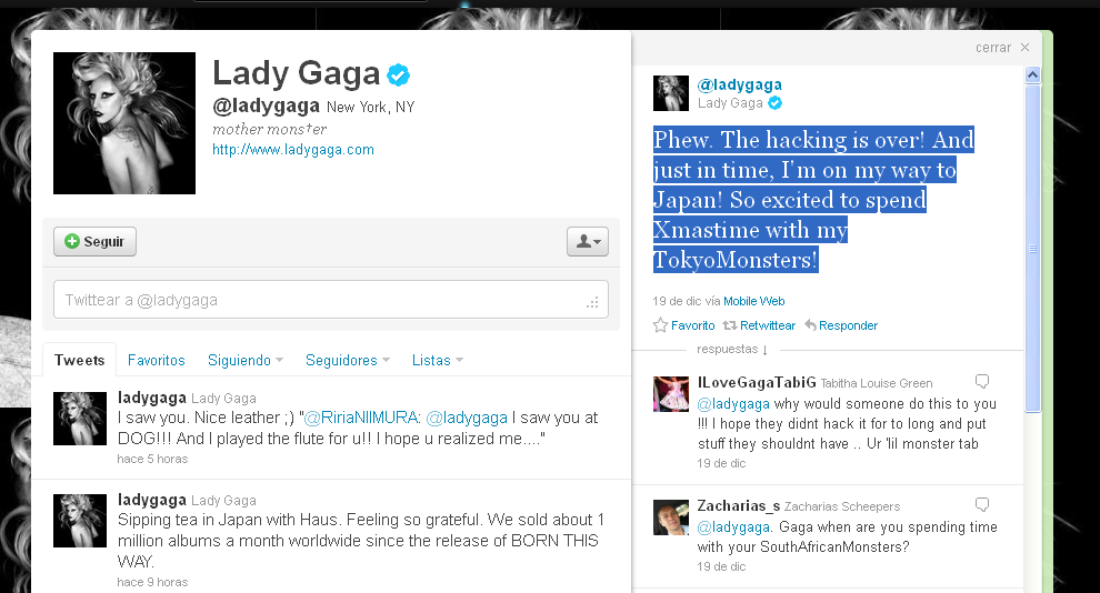 Lady Gaga anuncia el fin del 'hackeo' de su cuenta Lady Gaga anuncia el fin del 'hackeo' de su cuenta