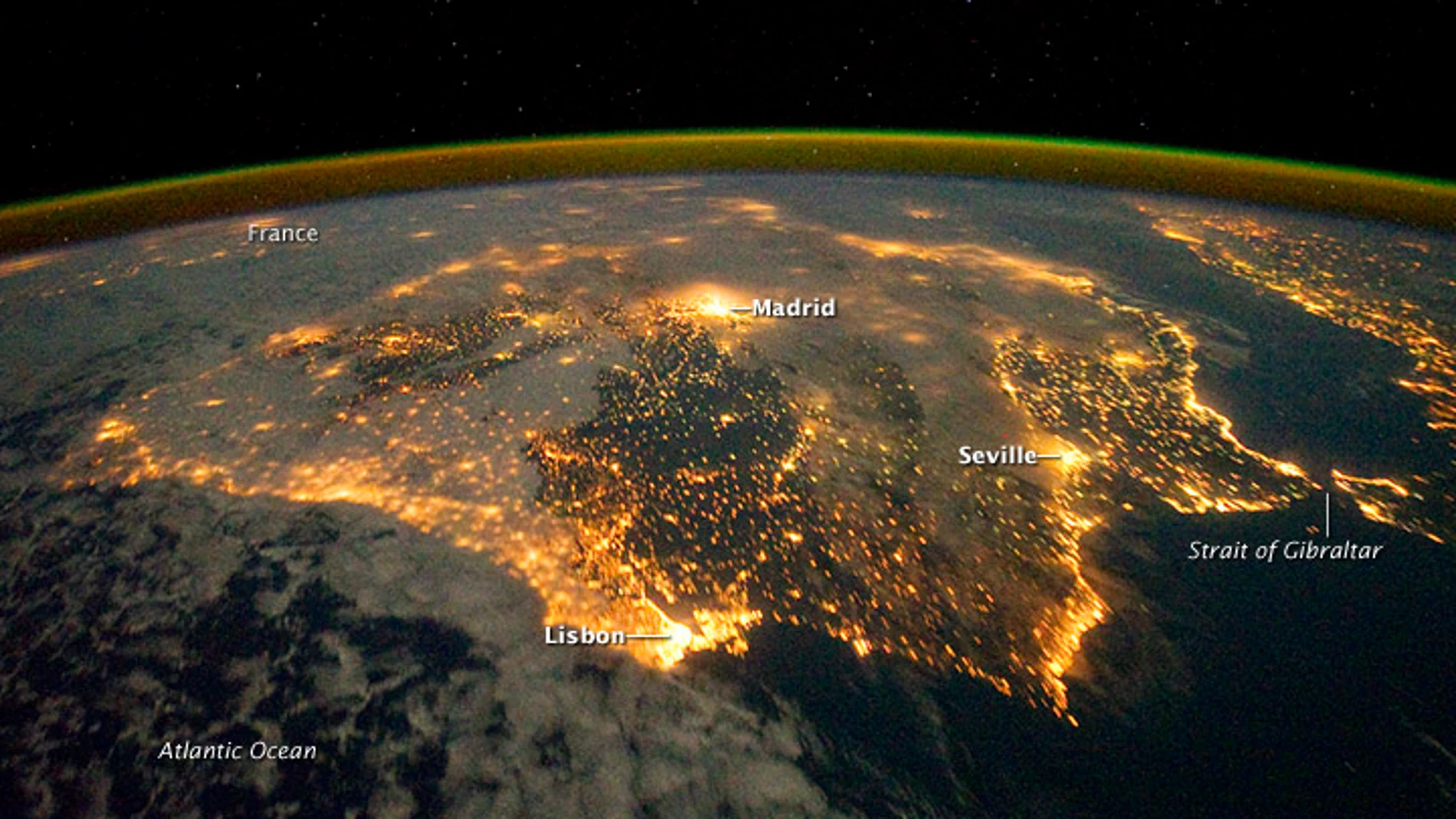La península ibérica de noche, una imagen del día para la NASA La península ibérica de noche, una imagen del día para la NASA