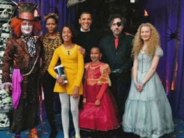 Los Obama junto a Burton y Depp