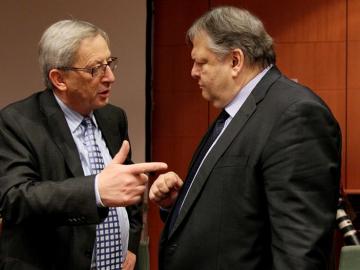 El ministro de Economía griego, Evangelos Venizelos, junto al presidente del Eurogrupo 