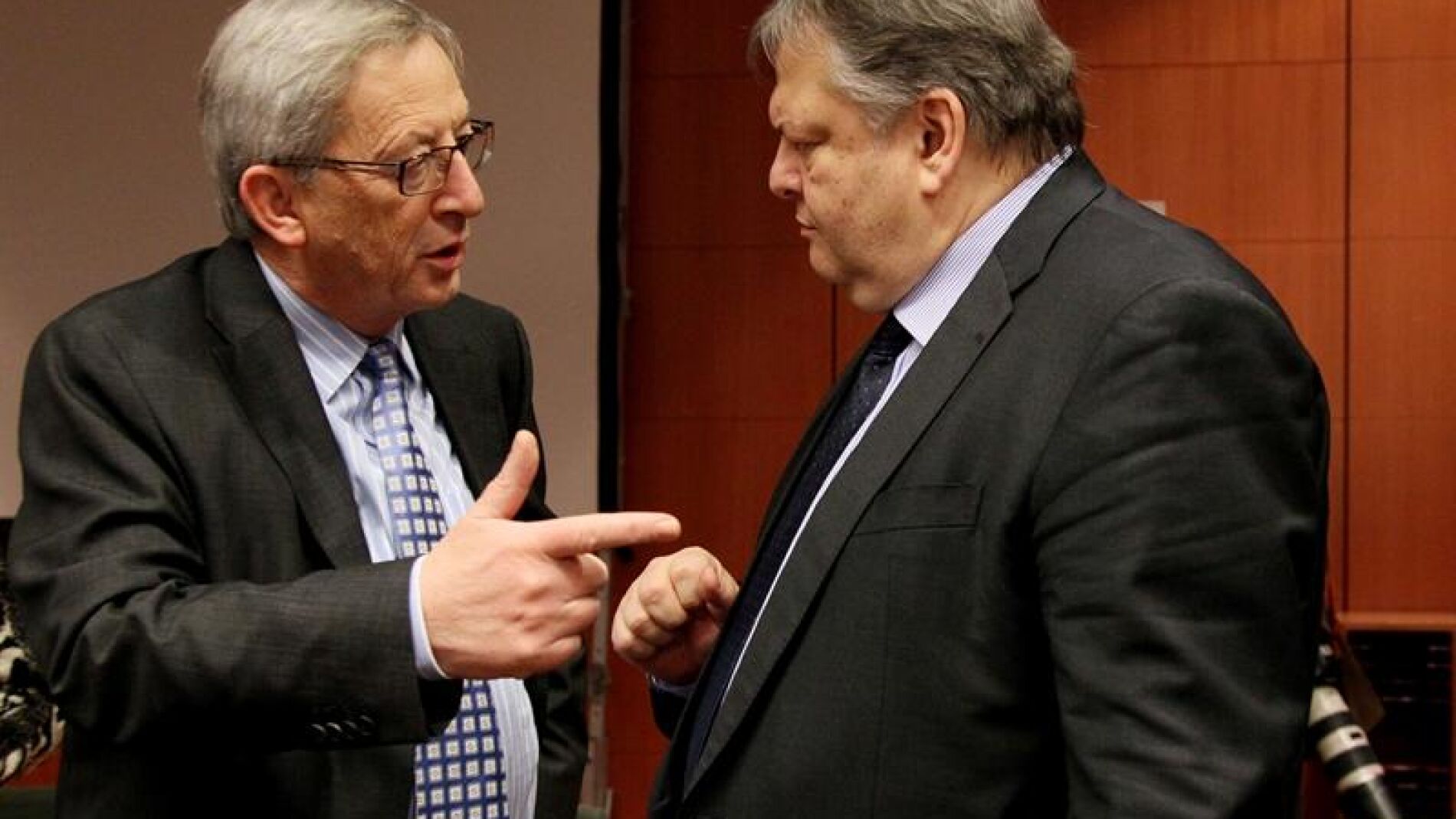 El ministro de Econom&iacute;a griego, Evangelos Venizelos, junto al presidente del Eurogrupo 