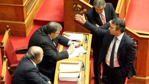 El ministro griego de Finanzas, Evangelos Venizelos, en el Parlamento