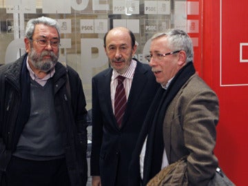 Cándido Méndez, Alfredo Pérez Rubalcaba y Fernández Toxo