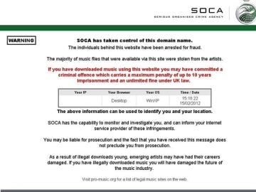 Imagen de la página clausurada por la SOCA