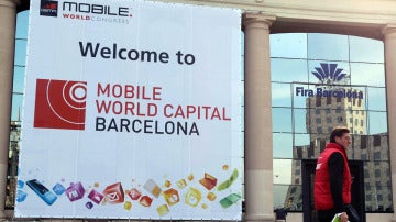 Cartel promocional del Mobile World Congress en Barcelona