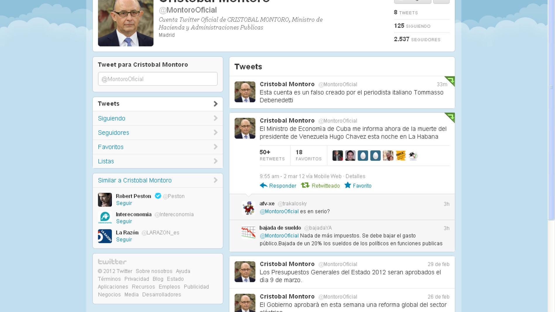 Twitter de Crist&oacute;bal Montoro