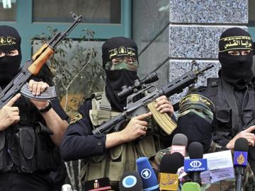 Milicianos de la Yihad Islámica comparecen ante los medios en Gaza