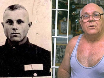 John Demjanjuk en una imagen de su época nazi y otra más reciente