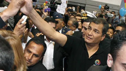 Rafael Correa a su llegada al pabellón Príncipe de Asturias Rafael Correa a su llegada al pabellón Príncipe de Asturias