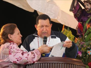 Chávez durante la misa de acción de gracias por su salud