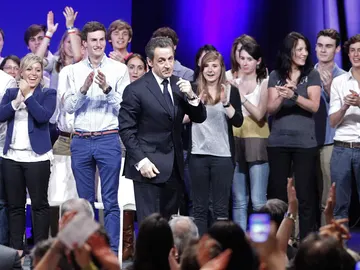 Nicolas Sarkozy durante el mitin electoral Nicolas Sarkozy durante el mitin electoral