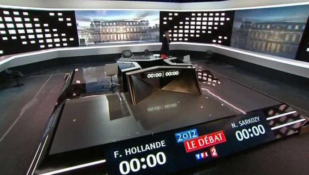 Plató del debate entre Sarkozy y Hollande