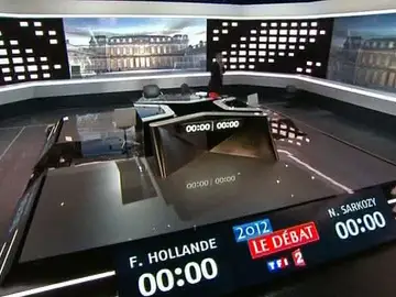 Plató del debate entre Sarkozy y Hollande Plató del debate entre Sarkozy y Hollande