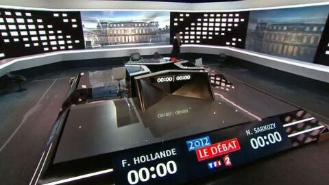 Plat&oacute; del debate entre Sarkozy y Hollande