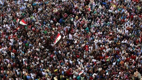 Manifestantes en la plaza Tahrir