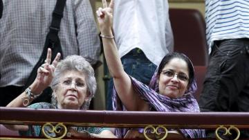 Pilar Bardem con activistas saharauis en el Congreso