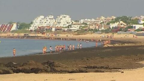 Playa de Huelva cubierta de algas